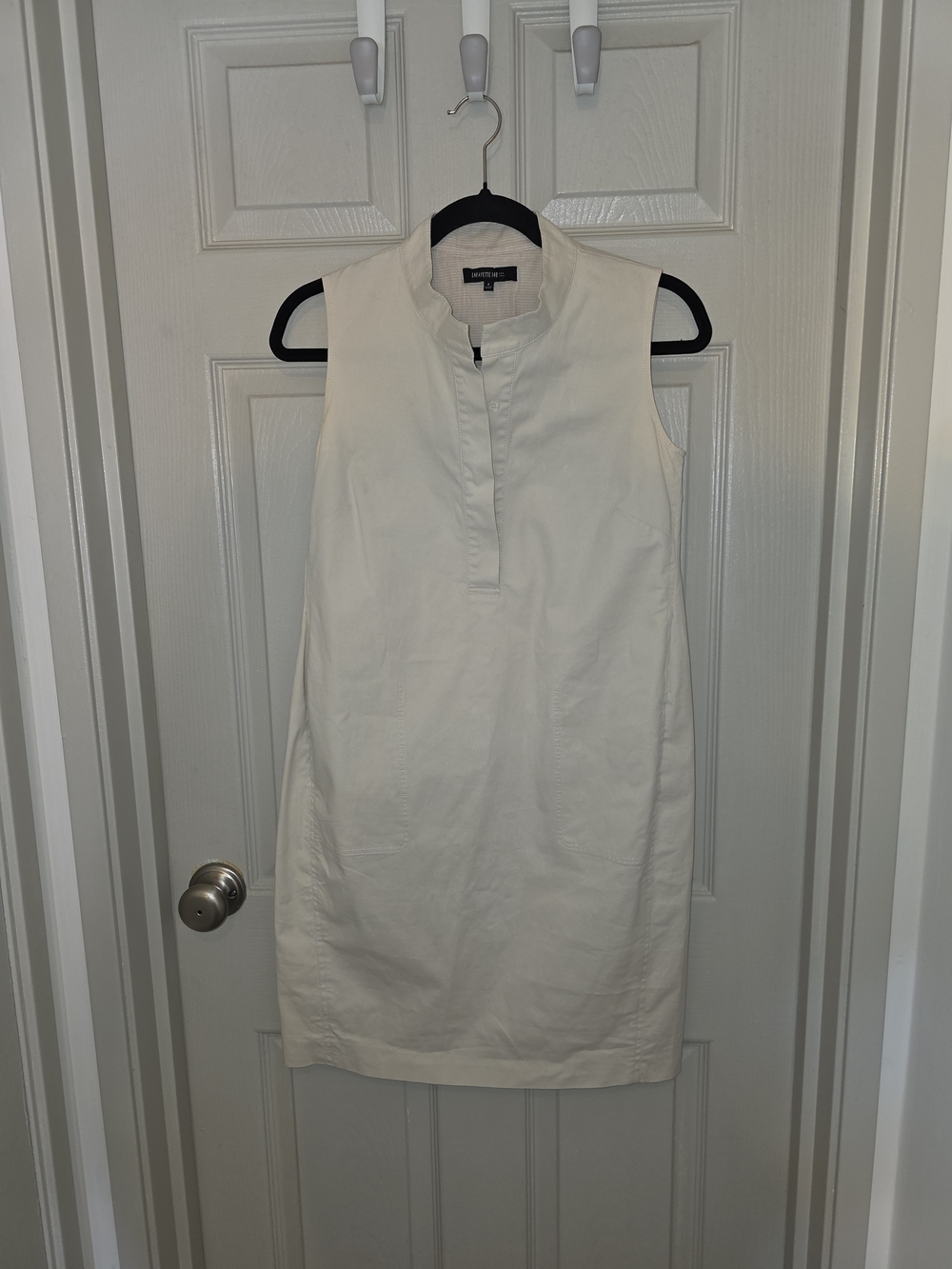 Lafayette 148 New York Cream Sleeveless Mandarin Shift Dress